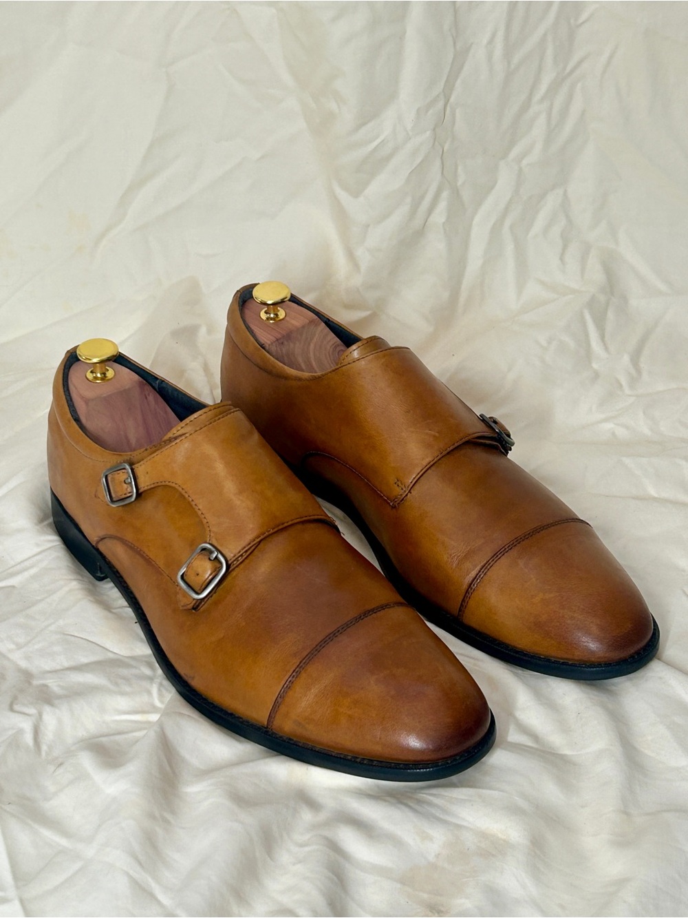 Gordon Rush Bennet Brown Leather Double Monk Strap Cap Toe Dress Shoes 12